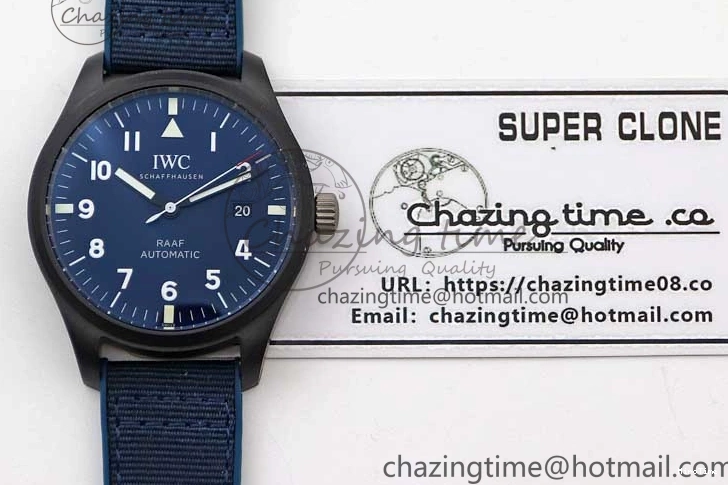 MIROTIME 0710 BestValue Mark XVIII IW328101 Black Ceramic M+F 1:1 Best Edition Blue Dial on Blue Nylon Strap A 7058